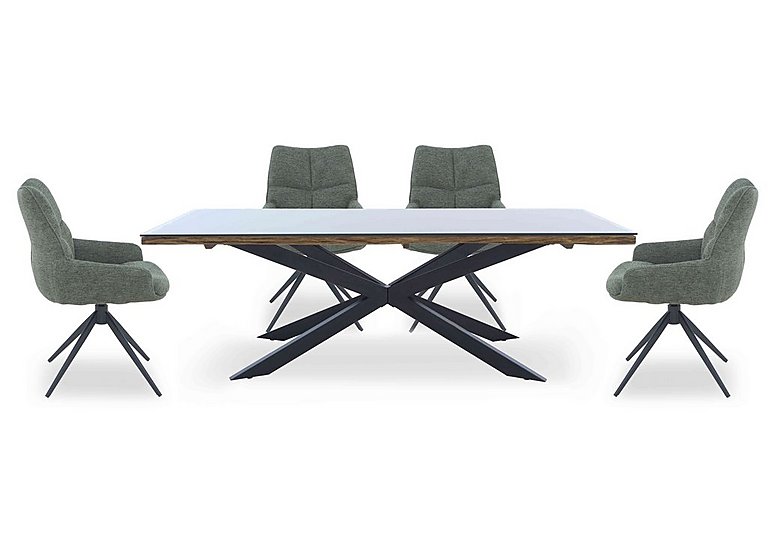 Kiara Large Rectangular Dining Table with Black Legs and 4 Swivel Fabric Chairs - Forest