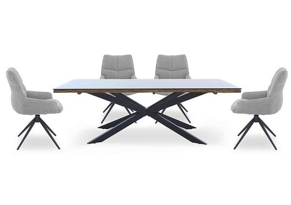 Kiara Large Rectangular Dining Table with Black Legs and 4 Swivel Fabric Chairs  Taupe | Bed Sava