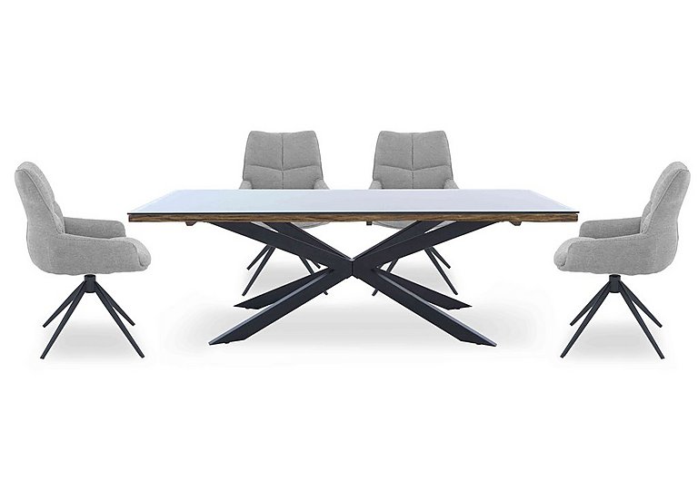 Kiara Large Rectangular Dining Table with Black Legs and 4 Swivel Fabric Chairs - Taupe