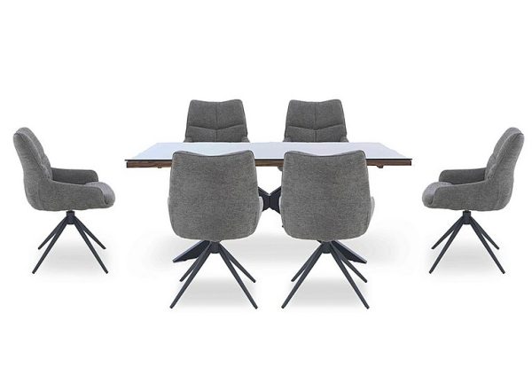 Kiara Small Rectangular Dining Table with Black Legs and 6 Swivel Fabric Chairs | Bed Sava