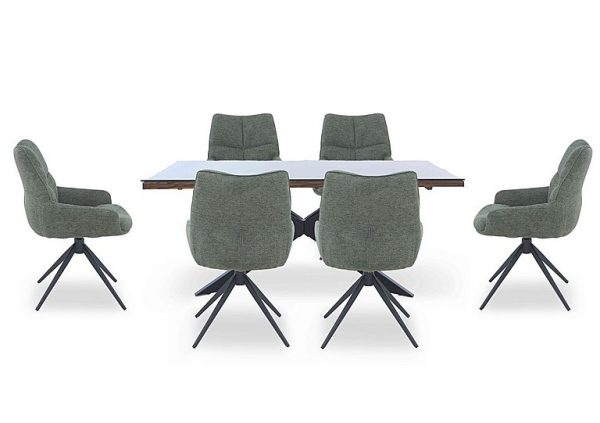 Kiara Small Rectangular Dining Table with Black Legs and 6 Swivel Fabric Chairs  Forest | Bed Sava