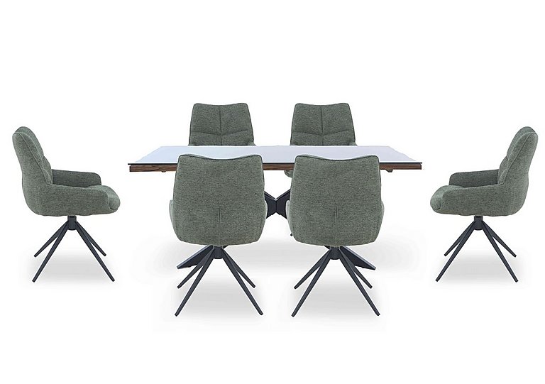 Kiara Small Rectangular Dining Table with Black Legs and 6 Swivel Fabric Chairs - Forest