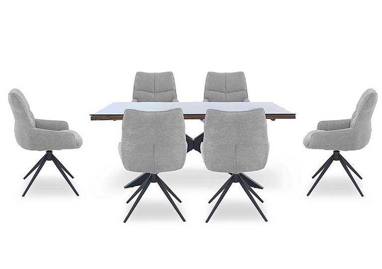 Kiara Small Rectangular Dining Table with Black Legs and 6 Swivel Fabric Chairs - Taupe