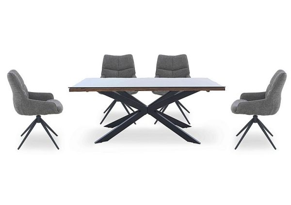 Kiara Small Rectangular Dining Table with Black Legs and 4 Swivel Fabric Chairs | Bed Sava