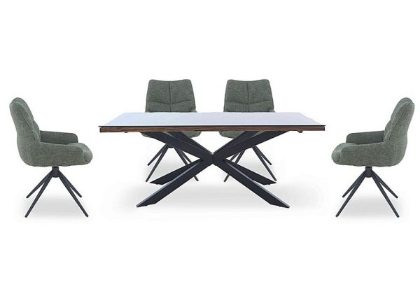 Kiara Small Rectangular Dining Table with Black Legs and 4 Swivel Fabric Chairs  Forest | Bed Sava