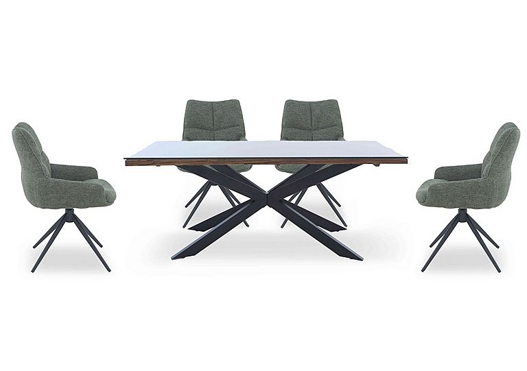 Kiara Small Rectangular Dining Table with Black Legs and 4 Swivel Fabric Chairs - Forest