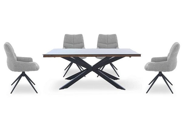 Kiara Small Rectangular Dining Table with Black Legs and 4 Swivel Fabric Chairs  Taupe | Bed Sava