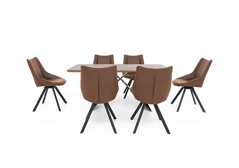 Lucio 170cm Dining Table with 6 Faux Leather Swivel Chairs - Brown