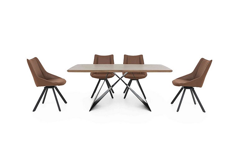 Lucio 170cm Dining Table with 4 Faux Leather Swivel Chairs - Brown