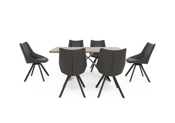 Lucio 170cm Dining Table with 6 Faux Leather Swivel Chairs  Graphite | Bed Sava