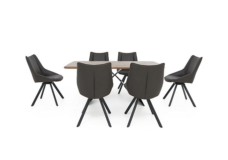 Lucio 170cm Dining Table with 6 Faux Leather Swivel Chairs - Graphite