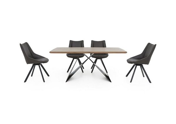 Lucio 170cm Dining Table with 4 Faux Leather Swivel Chairs  Graphite | Bed Sava
