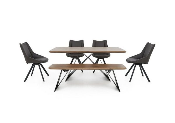 Lucio 170cm Dining Table with 150cm Bench and 4 Faux Leather Swivel Chairs  Graphite | Bed Sava
