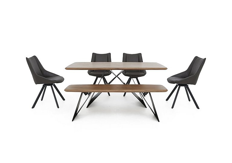 Lucio 170cm Dining Table with 150cm Bench and 4 Faux Leather Swivel Chairs - Graphite