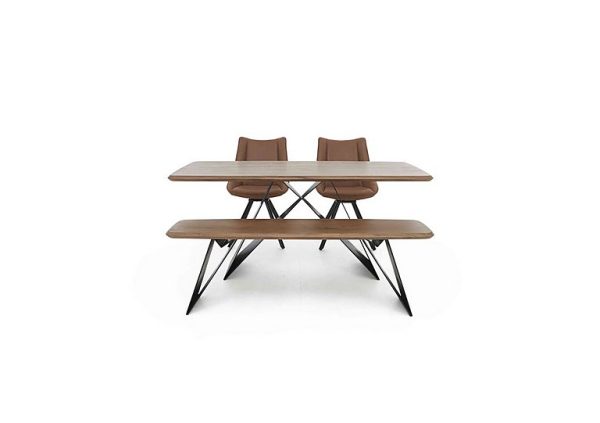 Lucio 170cm Dining Table with 150cm Bench and 2 Faux Leather Swivel Chairs  Brown | Bed Sava