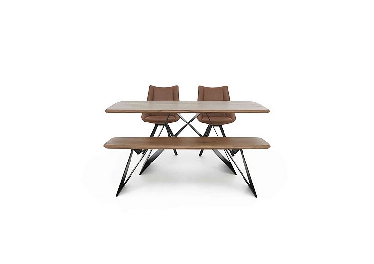 Lucio 170cm Dining Table with 150cm Bench and 2 Faux Leather Swivel Chairs - Brown