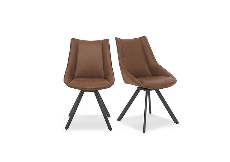 Lucio Pair of Faux Leather Swivel Dining Chairs - Brown
