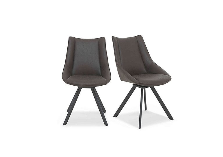 Lucio Pair of Faux Leather Swivel Dining Chairs - Graphite