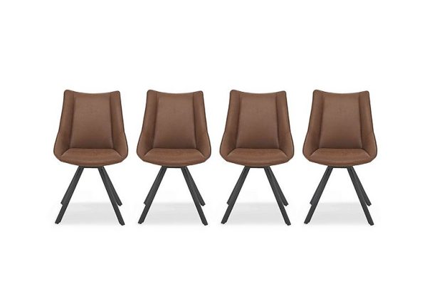 Lucio Set of 4 Faux Leather Swivel Dining Chairs  Brown | Bed Sava