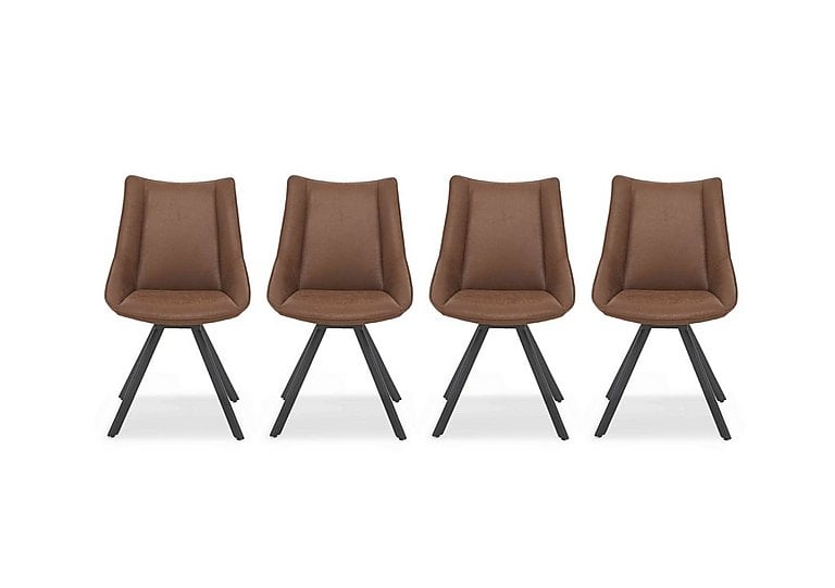 Lucio Set of 4 Faux Leather Swivel Dining Chairs - Brown