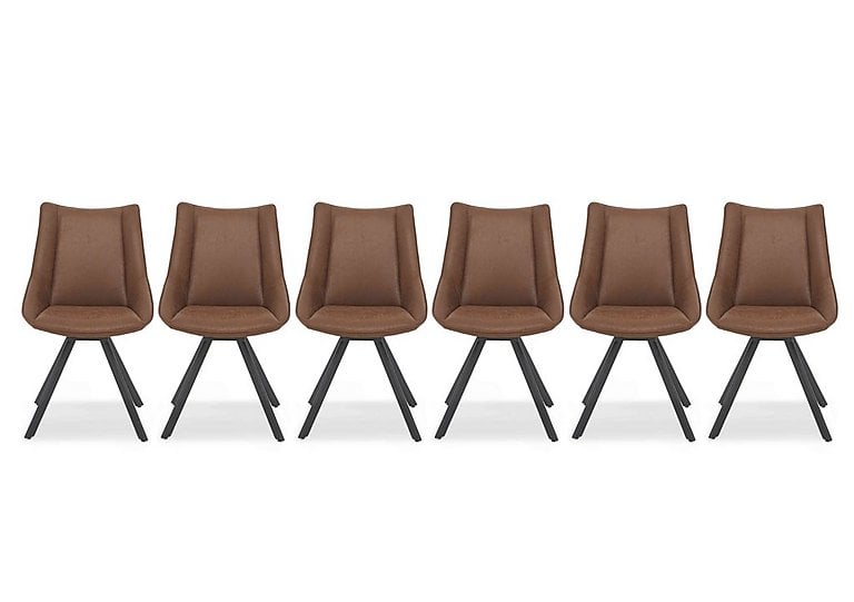 Lucio Set of 6 Faux Leather Swivel Dining Chairs - Brown