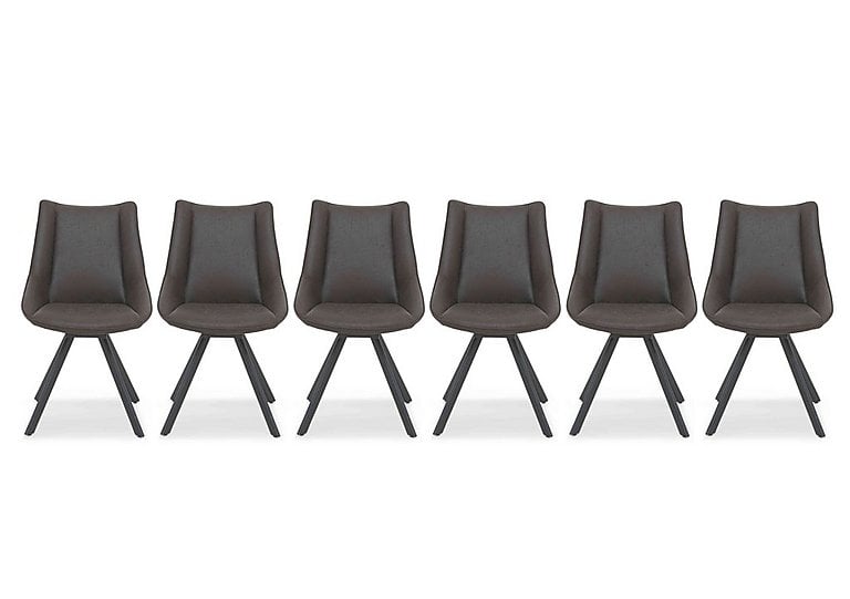Lucio Set of 6 Faux Leather Swivel Dining Chairs - Graphite