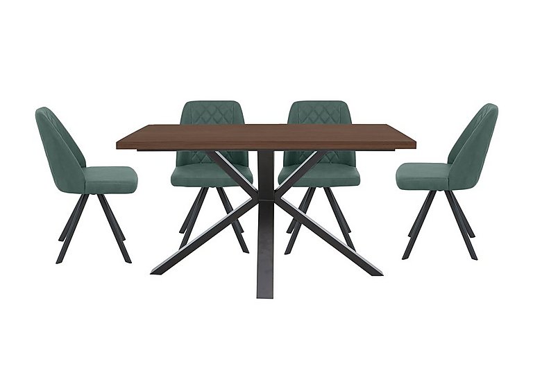 Mars Compact Dining Table with 4 Faux Leather Swivel Chairs - Green
