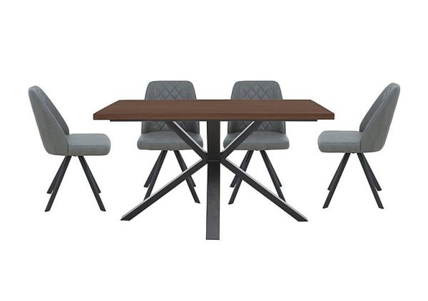 Mars Compact Dining Table with 4 Faux Leather Swivel Chairs  Grey | Bed Sava