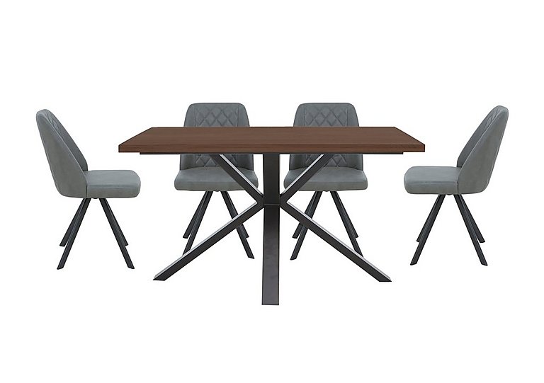 Mars Compact Dining Table with 4 Faux Leather Swivel Chairs - Grey