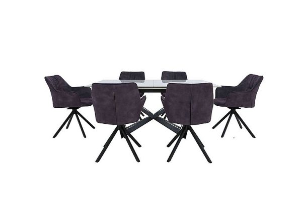 Marvel Black 160 cm Extending Dining Table and 6 Swivel Chairs  Charcoal | Bed Sava