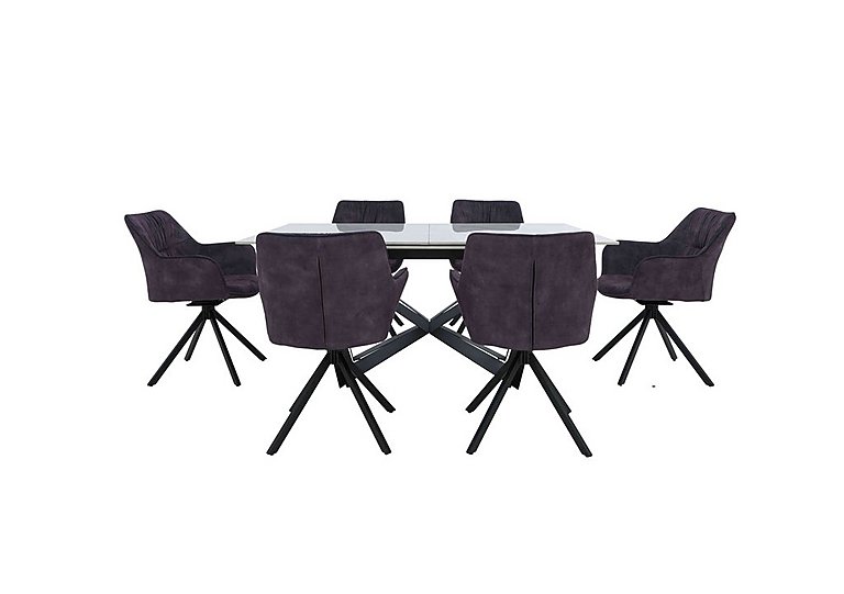 Marvel Black 160 cm Extending Dining Table and 6 Swivel Chairs - Charcoal