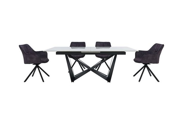 Marvel Black 200 cm Extending Dining Table and 4 Swivel Chairs  Charcoal | Bed Sava