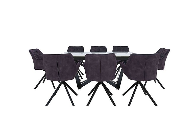 Marvel Black Small Extending Dining Table and 8 Swivel Chairs - Charcoal
