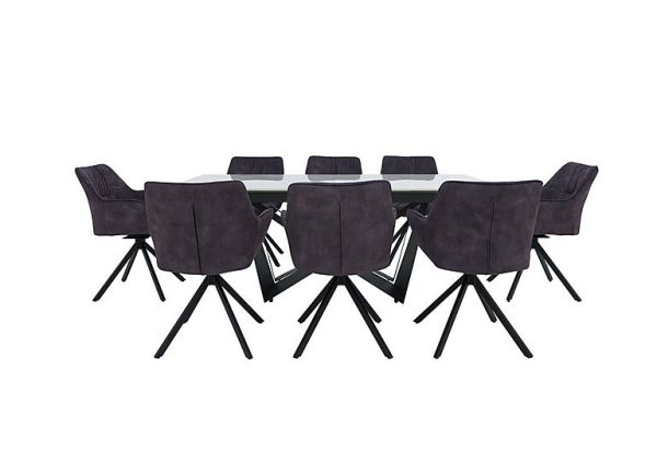 Marvel Black Large Extending Dining Table and 8 Swivel Chairs  Charcoal | Bed Sava