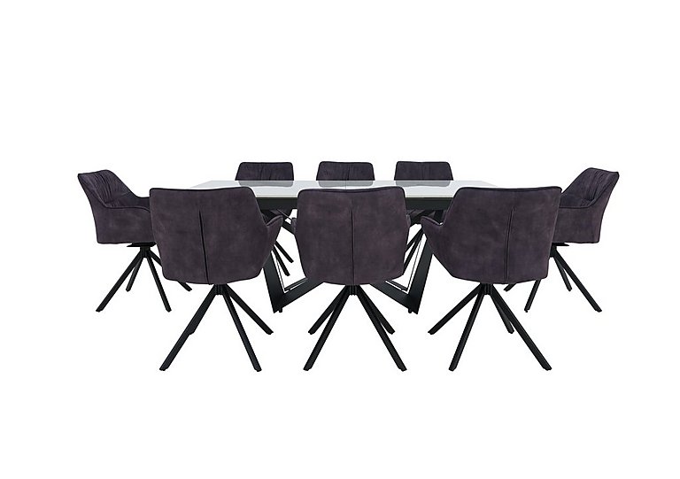 Marvel Black Large Extending Dining Table and 8 Swivel Chairs - Charcoal