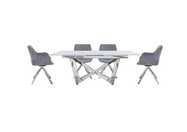 Marvel Chrome Large Extending Dining Table and 4 Swivel Chairs  Silver | Bed Sava