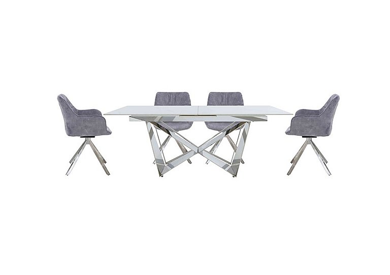 Marvel Chrome Large Extending Dining Table and 4 Swivel Chairs - Silver