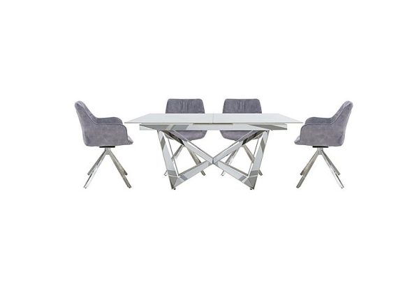 Marvel Chrome Small Extending Dining Table and 4 Swivel Chairs  Silver | Bed Sava