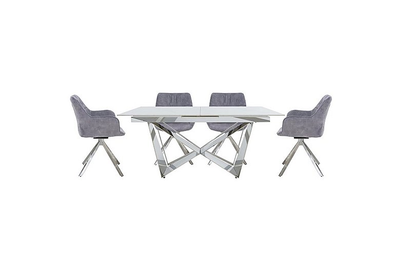 Marvel Chrome Small Extending Dining Table and 4 Swivel Chairs - Silver