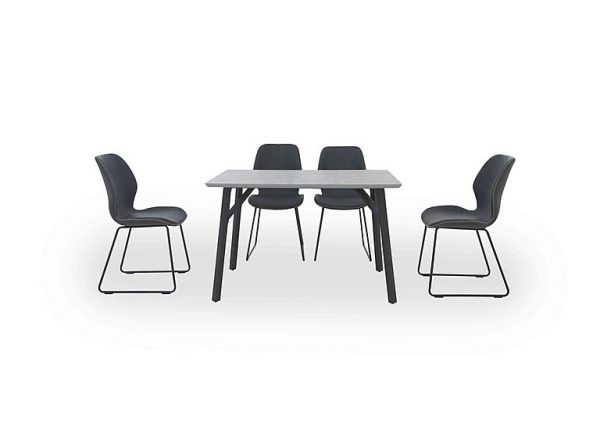 Matteo Rectangular Dining Table with 4 Faux Leather Ski Leg Chairs  Dark Grey | Bed Sava