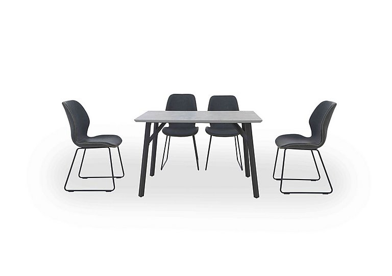 Matteo Rectangular Dining Table with 4 Faux Leather Ski Leg Chairs - Dark Grey