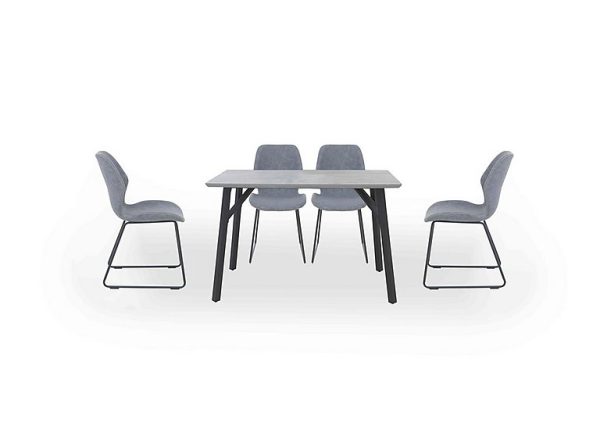 Matteo Rectangular Dining Table with 4 Faux Leather Ski Leg Chairs  Light Grey | Bed Sava