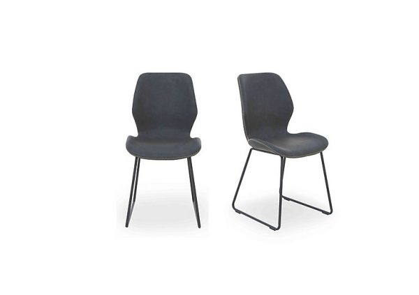 Matteo Pair of Faux Leather Ski Leg Dining Chairs  Dark Grey | Bed Sava