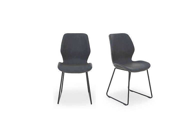 Matteo Pair of Faux Leather Ski Leg Dining Chairs - Dark Grey