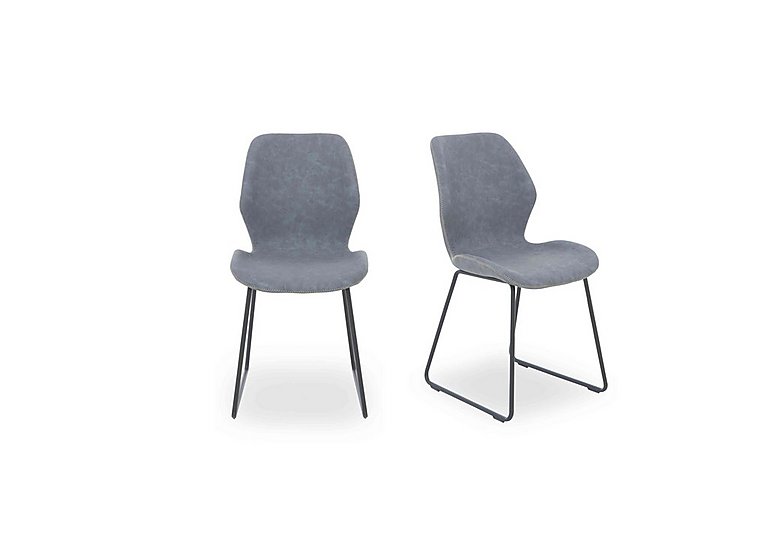 Matteo Pair of Faux Leather Ski Leg Dining Chairs - Light Grey