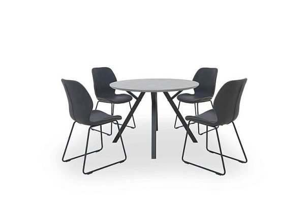 Matteo Round Dining Table with 4 Faux Leather Ski Leg Chairs  Dark Grey | Bed Sava