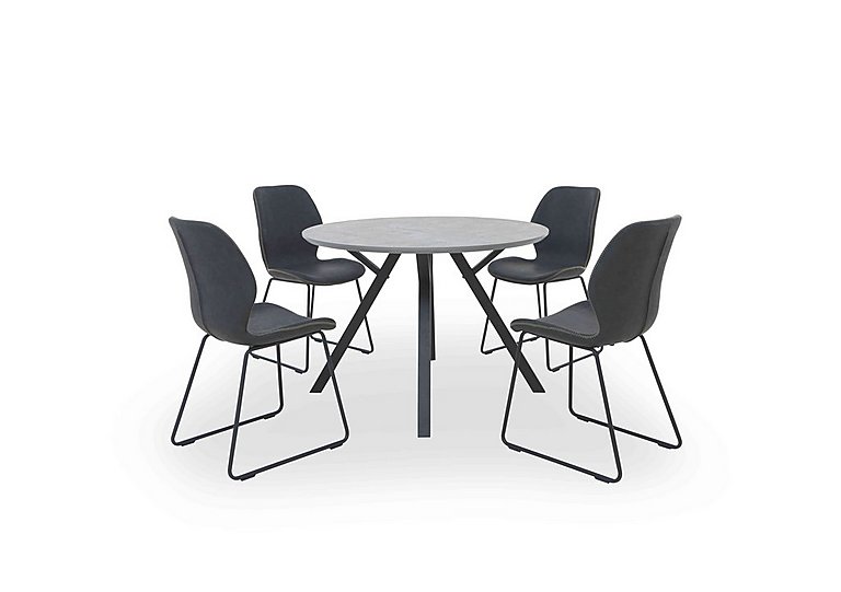 Matteo Round Dining Table with 4 Faux Leather Ski Leg Chairs - Dark Grey