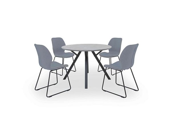 Matteo Round Dining Table with 4 Faux Leather Ski Leg Chairs  Light Grey | Bed Sava