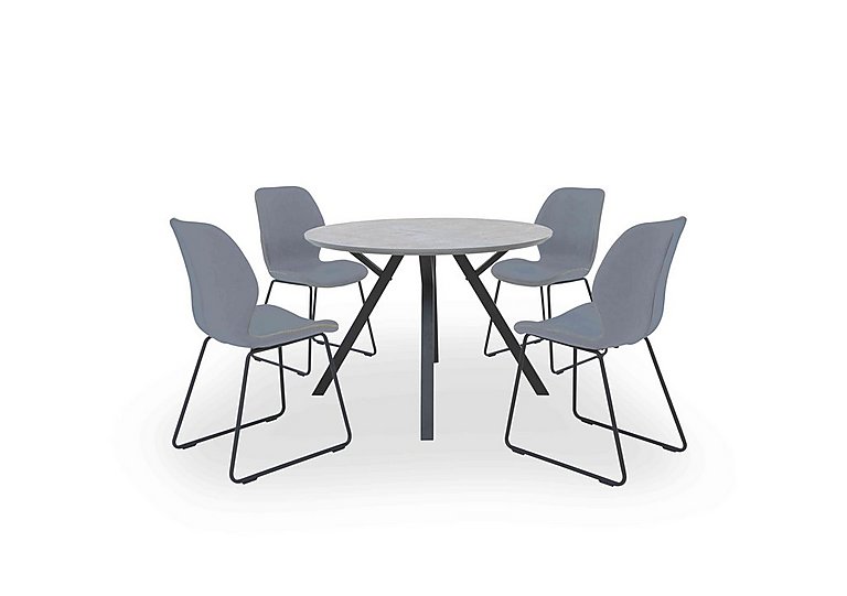 Matteo Round Dining Table with 4 Faux Leather Ski Leg Chairs - Light Grey