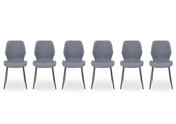 Matteo Set of 6 Faux Leather Ski Leg Dining Chairs  Light Grey | Bed Sava